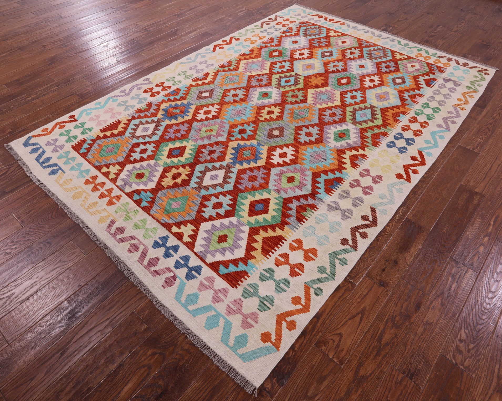 Reversible Kilim Flat Weave Wool On Wool Rug - 6' 8" X 9' 8" - Golden Nile