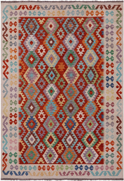 Reversible Kilim Flat Weave Wool On Wool Rug - 6' 8" X 9' 8" - Golden Nile