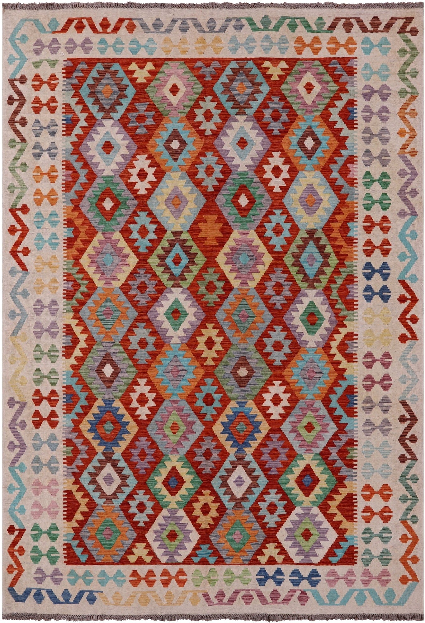 Reversible Kilim Flat Weave Wool On Wool Rug - 6' 8" X 9' 8" - Golden Nile