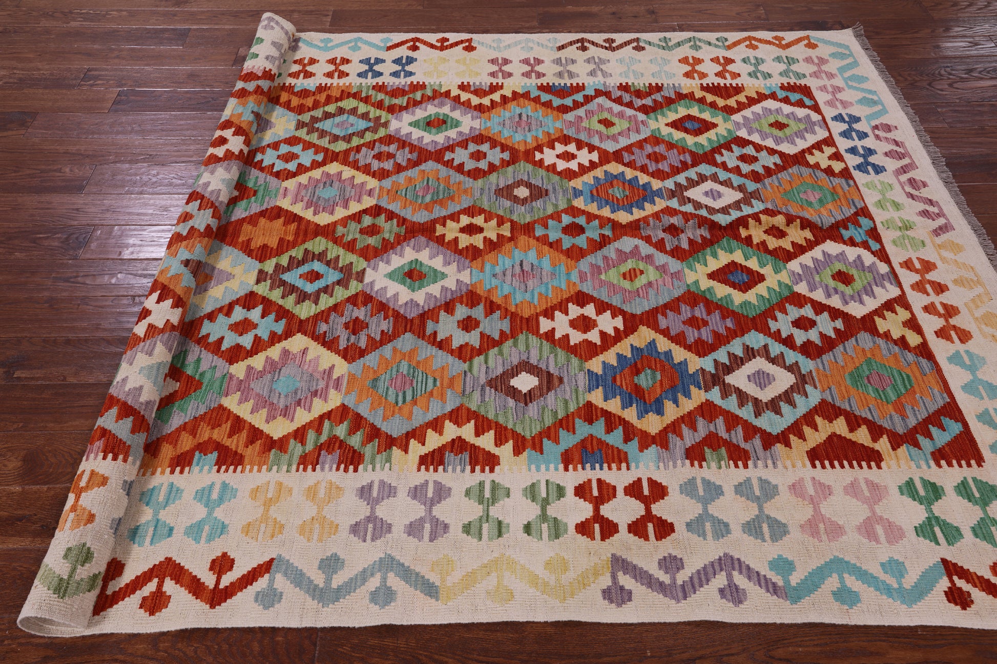 Reversible Kilim Flat Weave Wool On Wool Rug - 6' 8" X 9' 8" - Golden Nile