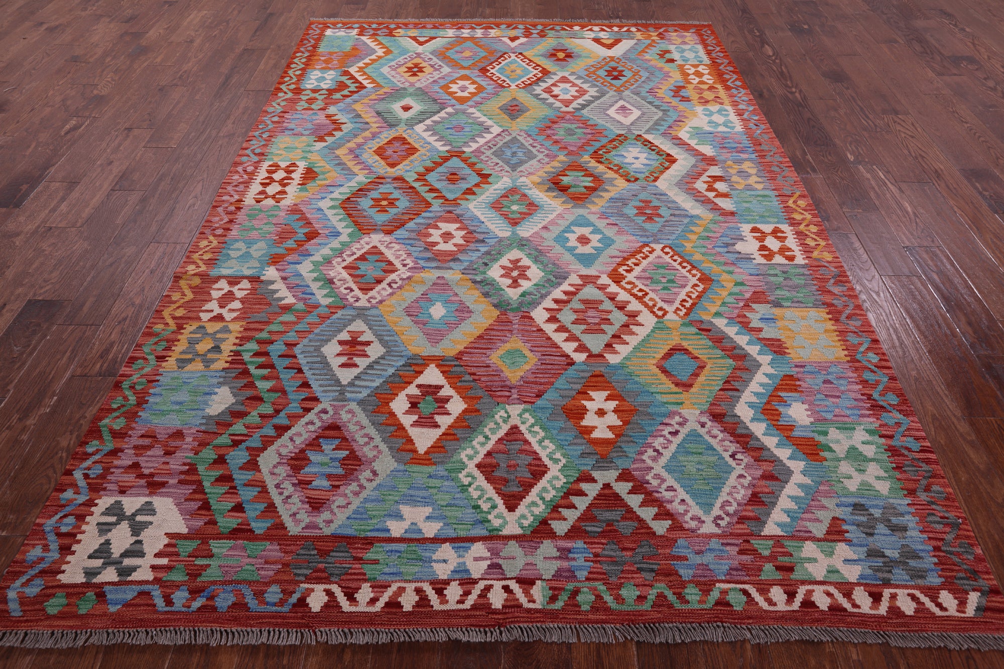 Reversible Kilim Flat Weave Wool On Wool Rug - 6' 9" X 9' 9" - Golden Nile