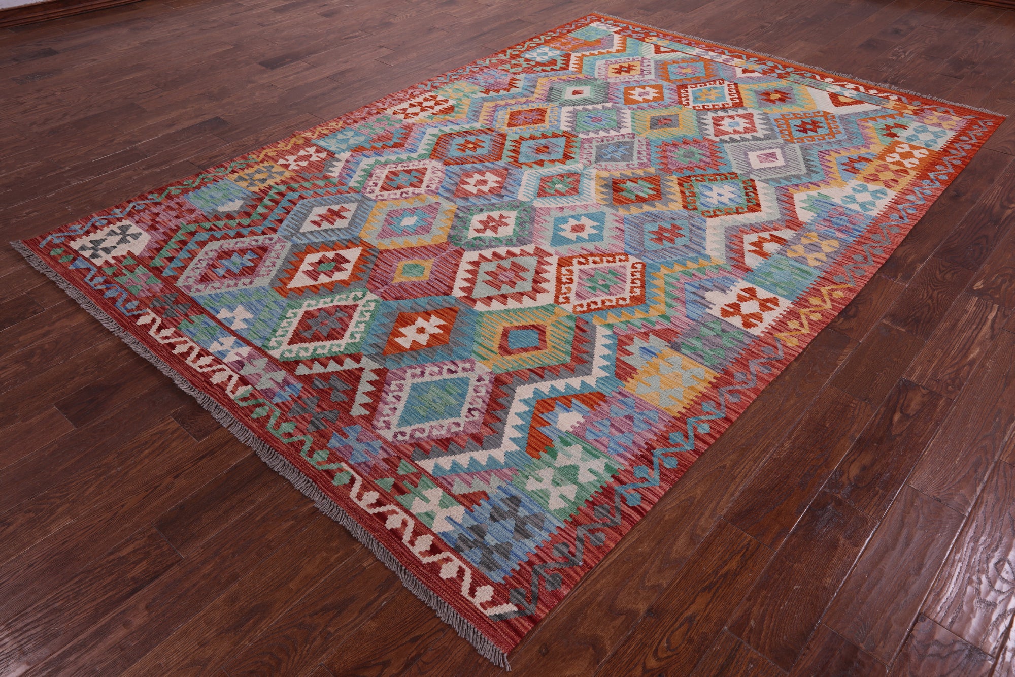 Reversible Kilim Flat Weave Wool On Wool Rug - 6' 9" X 9' 9" - Golden Nile