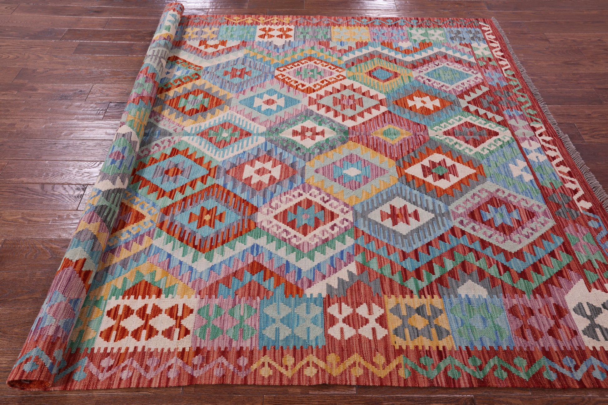 Reversible Kilim Flat Weave Wool On Wool Rug - 6' 9" X 9' 9" - Golden Nile
