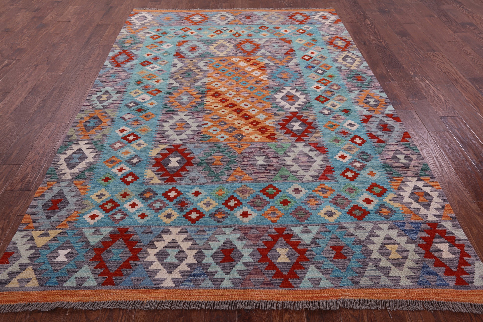 Reversible Kilim Flat Weave Wool On Wool Rug - 6' 7" X 9' 7" - Golden Nile