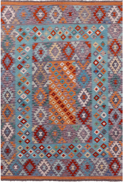 Reversible Kilim Flat Weave Wool On Wool Rug - 6' 7" X 9' 7" - Golden Nile