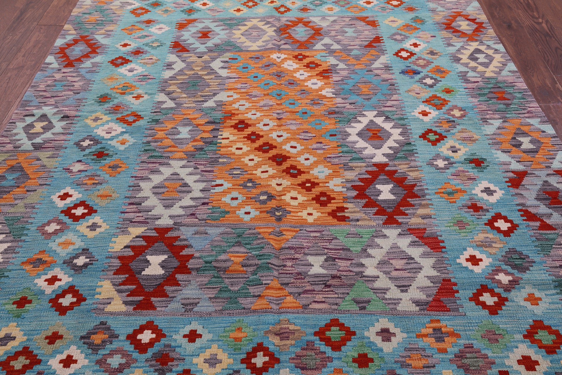 Reversible Kilim Flat Weave Wool On Wool Rug - 6' 7" X 9' 7" - Golden Nile