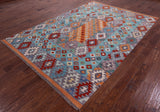 Reversible Kilim Flat Weave Wool On Wool Rug - 6' 7" X 9' 7" - Golden Nile