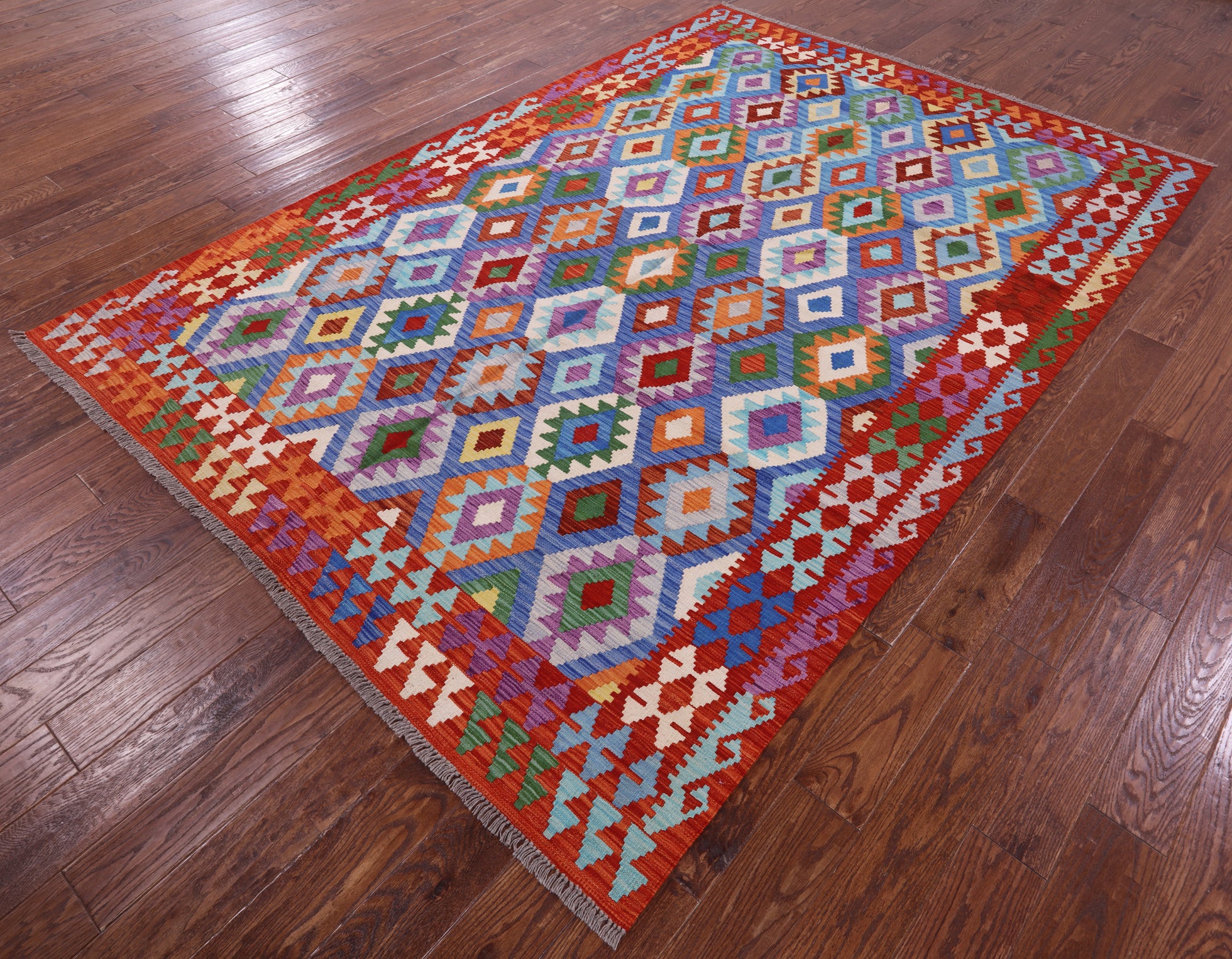 Reversible Kilim Flat Weave Wool On Wool Rug - 6' 7" X 9' 7" - Golden Nile