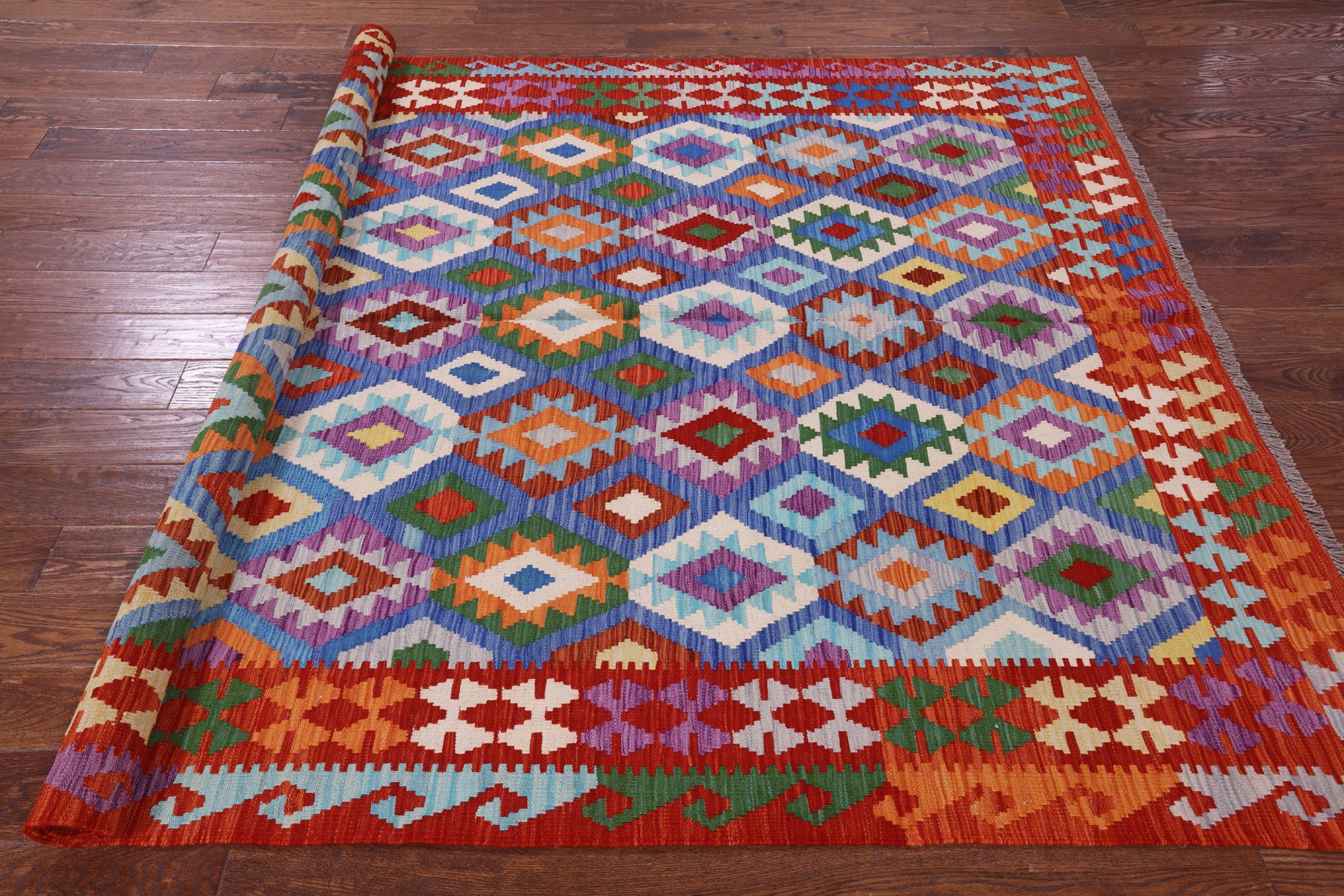 Reversible Kilim Flat Weave Wool On Wool Rug - 6' 7" X 9' 7" - Golden Nile