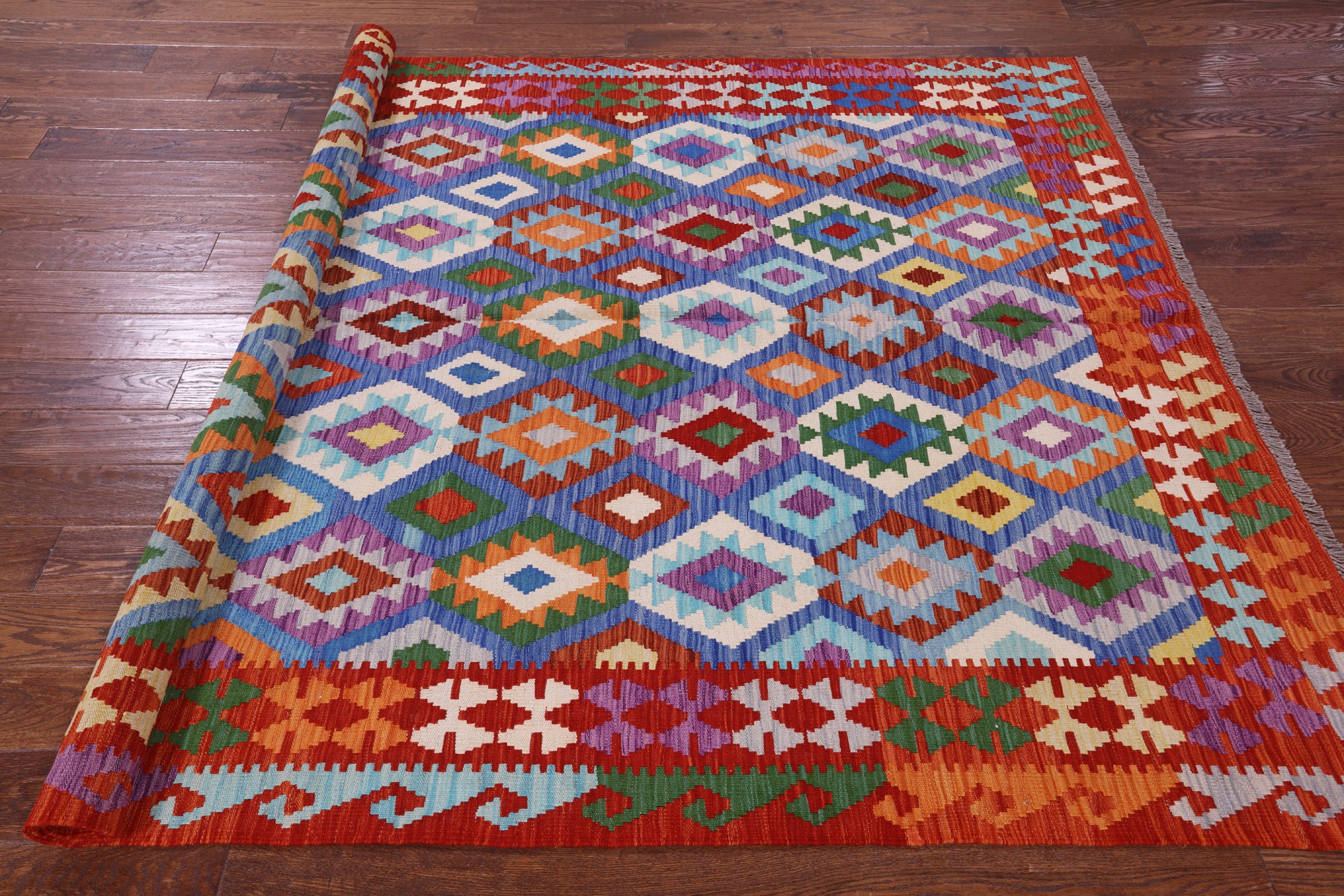 Reversible Kilim Flat Weave Wool On Wool Rug - 6' 7" X 9' 7" - Golden Nile