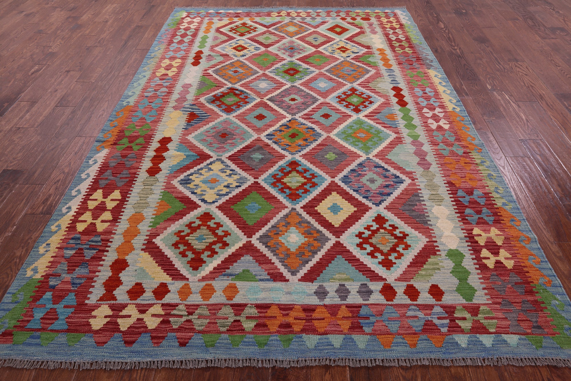 Reversible Kilim Flat Weave Wool On Wool Rug - 6' 10" X 9' 9" - Golden Nile