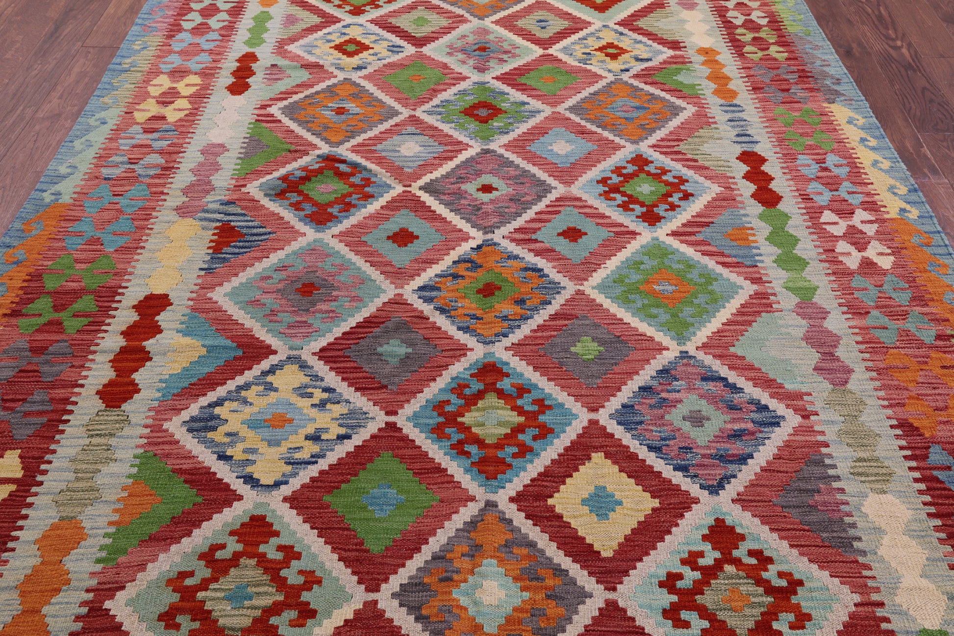Reversible Kilim Flat Weave Wool On Wool Rug - 6' 10" X 9' 9" - Golden Nile