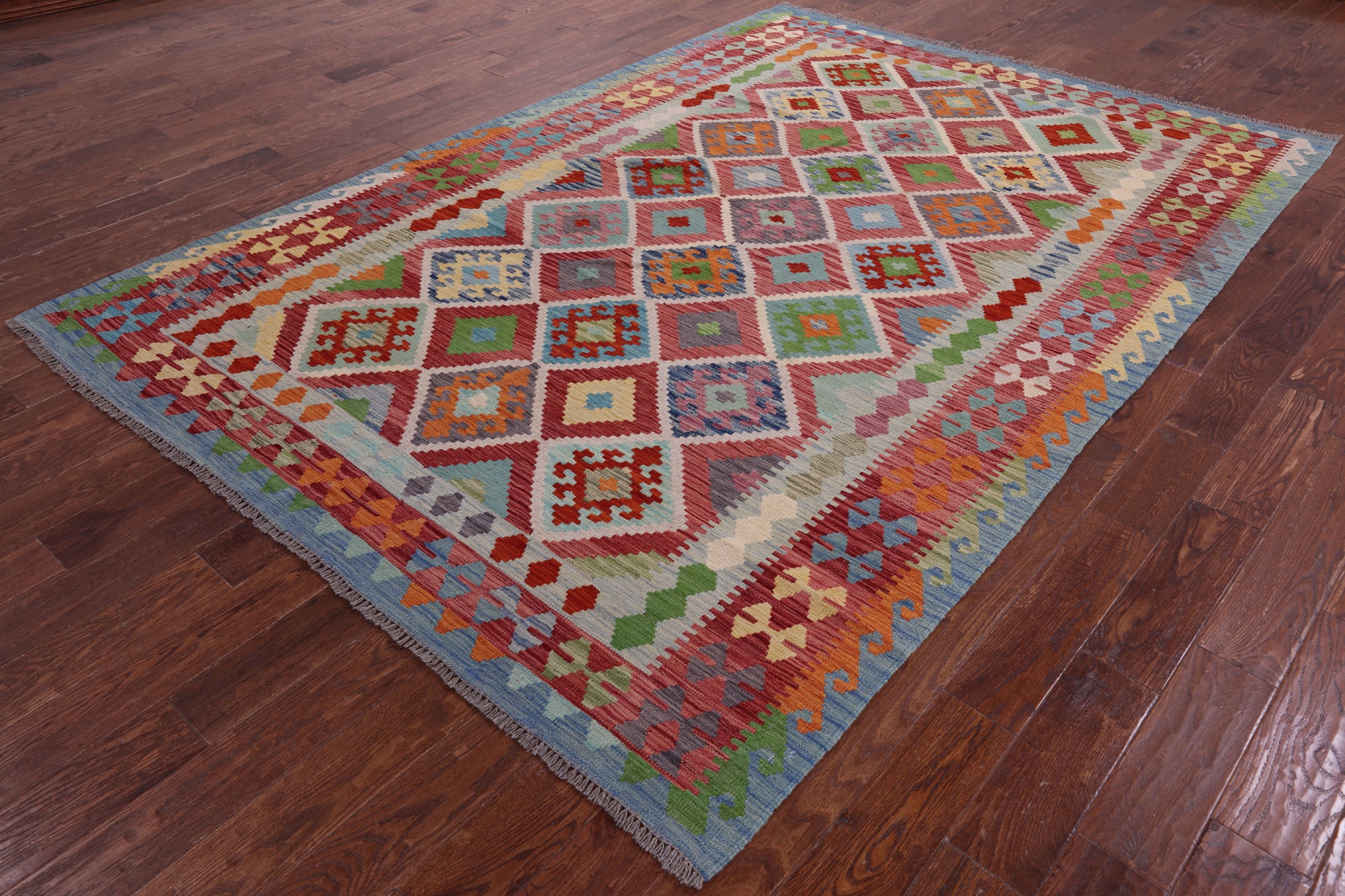 Reversible Kilim Flat Weave Wool On Wool Rug - 6' 10" X 9' 9" - Golden Nile