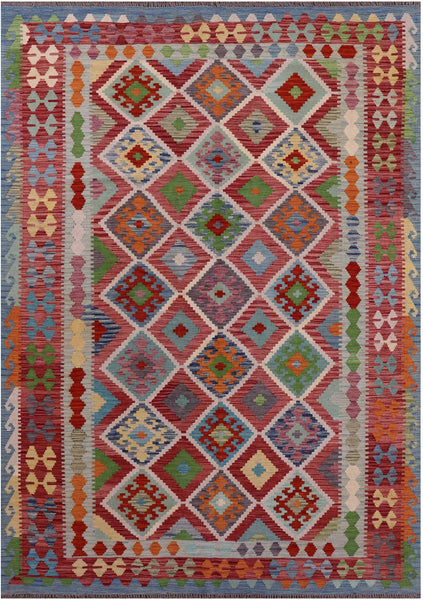 Reversible Kilim Flat Weave Wool On Wool Rug - 6' 10" X 9' 9" - Golden Nile