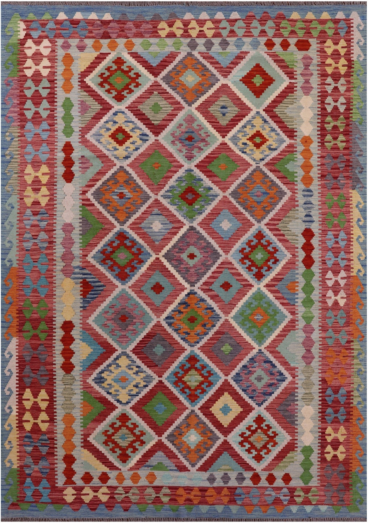 Reversible Kilim Flat Weave Wool On Wool Rug - 6' 10" X 9' 9" - Golden Nile
