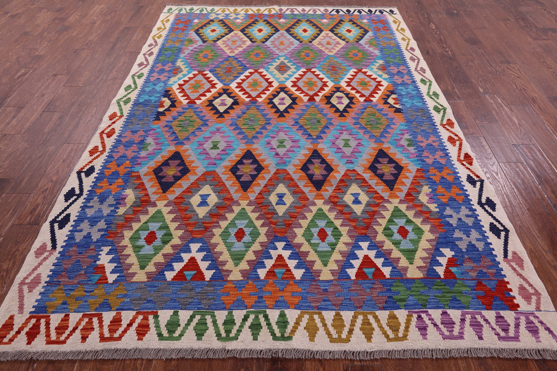 Reversible Kilim Flat Weave Wool On Wool Rug - 6' 9" X 9' 8" - Golden Nile