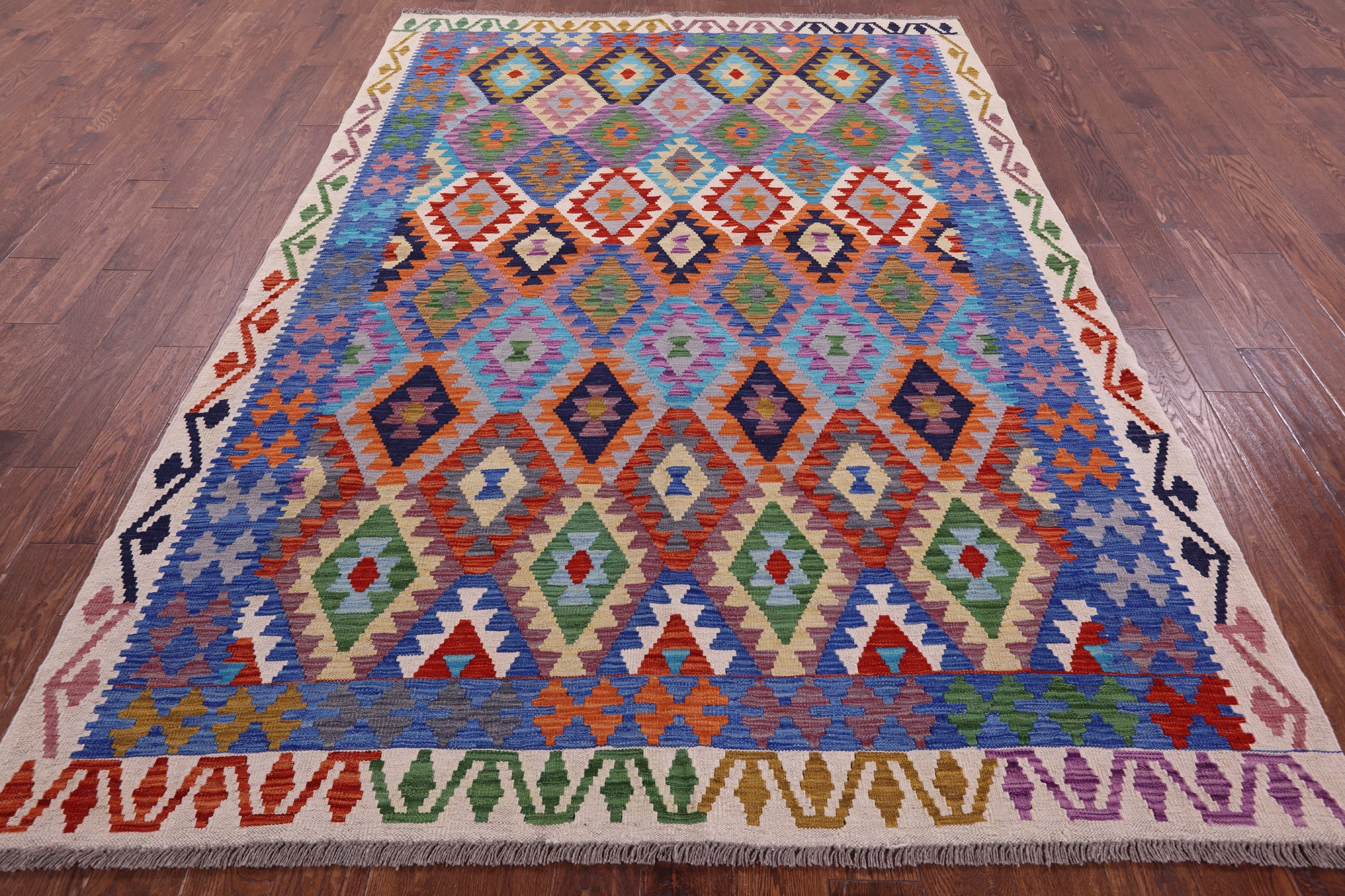 Reversible Kilim Flat Weave Wool On Wool Rug - 6' 9" X 9' 8" - Golden Nile