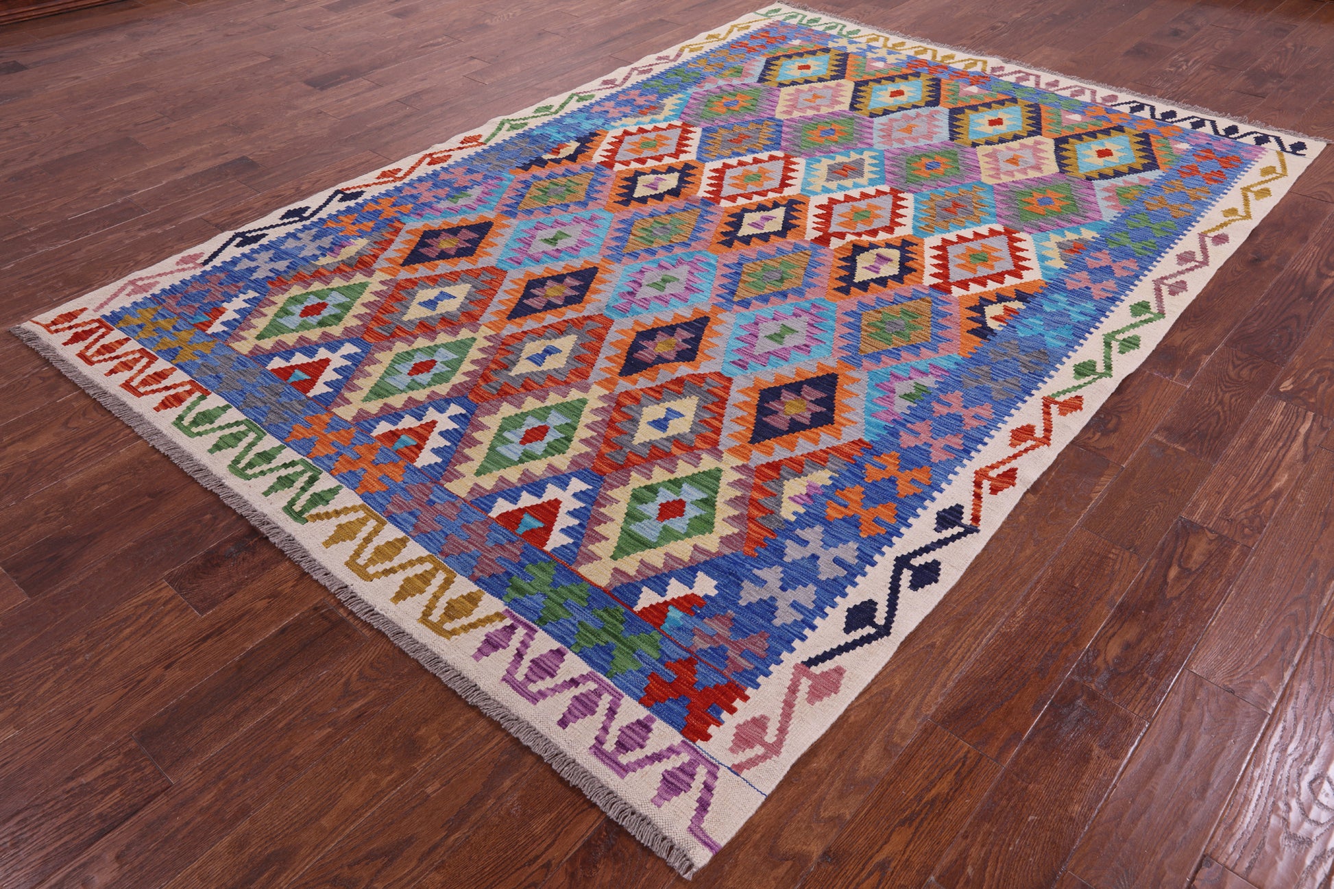 Reversible Kilim Flat Weave Wool On Wool Rug - 6' 9" X 9' 8" - Golden Nile
