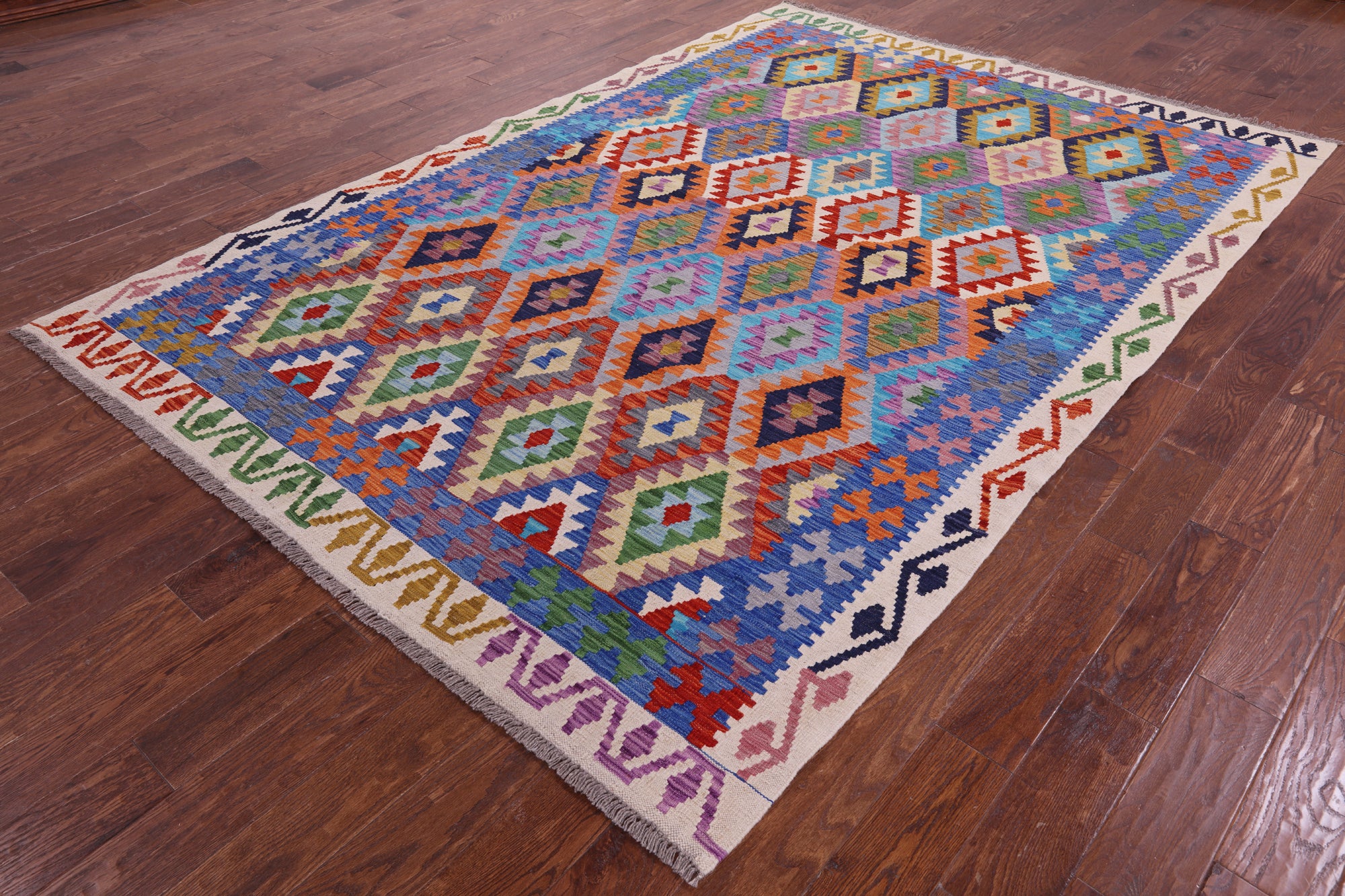Reversible Kilim Flat Weave Wool On Wool Rug - 6' 9" X 9' 8" - Golden Nile