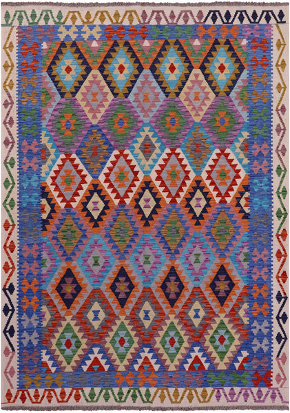 Reversible Kilim Flat Weave Wool On Wool Rug - 6' 9" X 9' 8" - Golden Nile