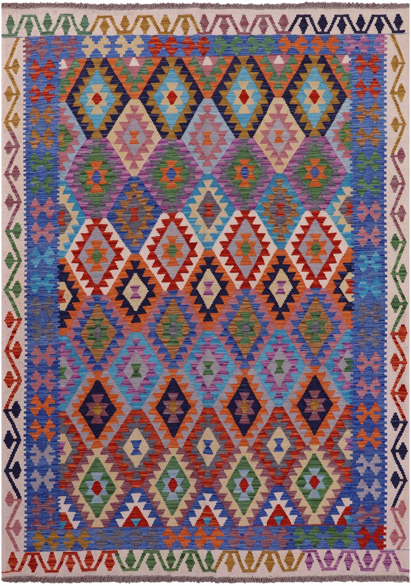 Reversible Kilim Flat Weave Wool On Wool Rug - 6' 9" X 9' 8" - Golden Nile