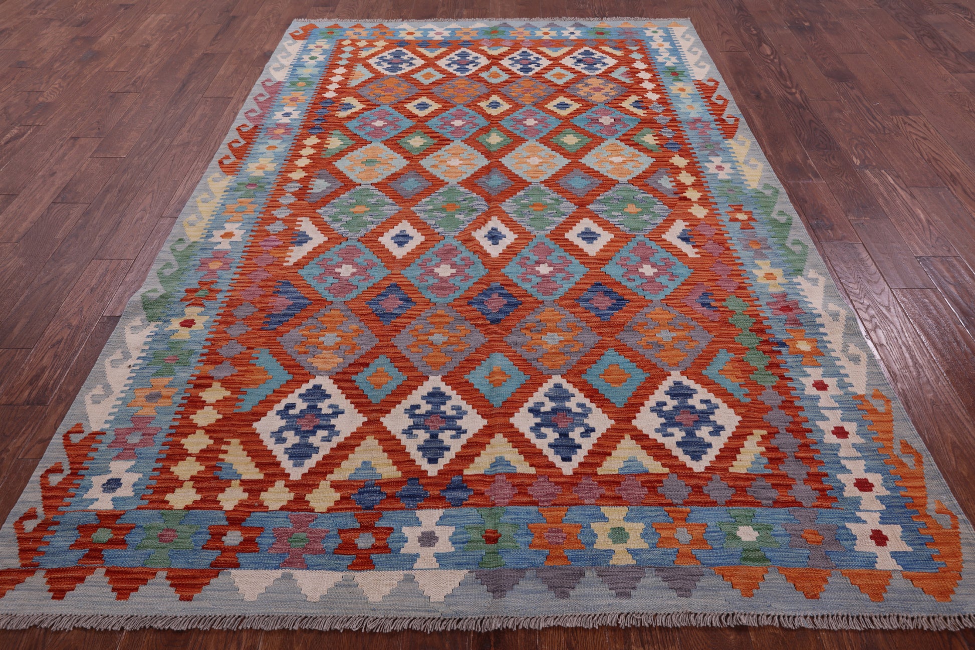 Reversible Kilim Flat Weave Wool On Wool Rug - 6' 5" X 9' 6" - Golden Nile