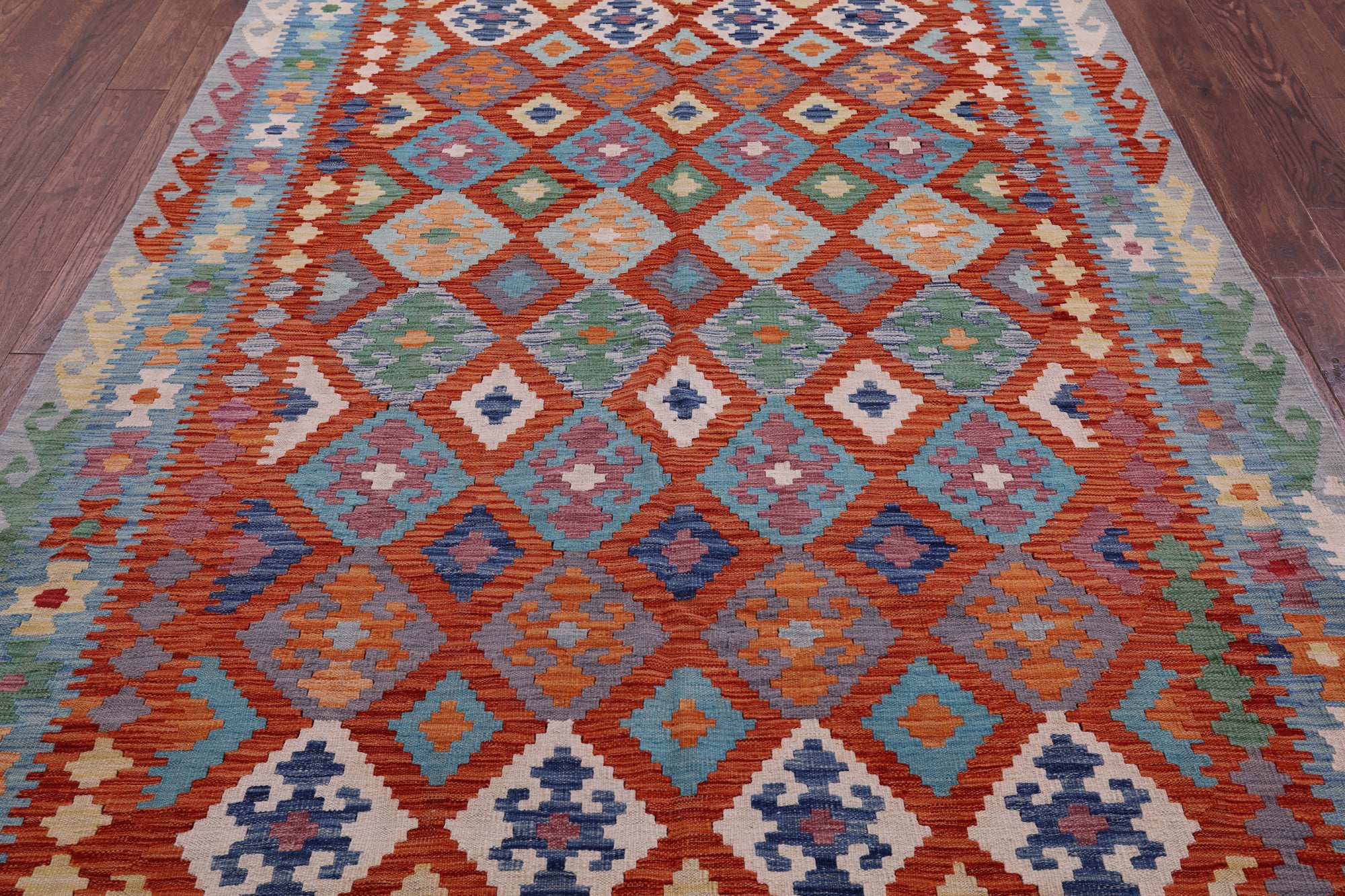 Reversible Kilim Flat Weave Wool On Wool Rug - 6' 5" X 9' 6" - Golden Nile