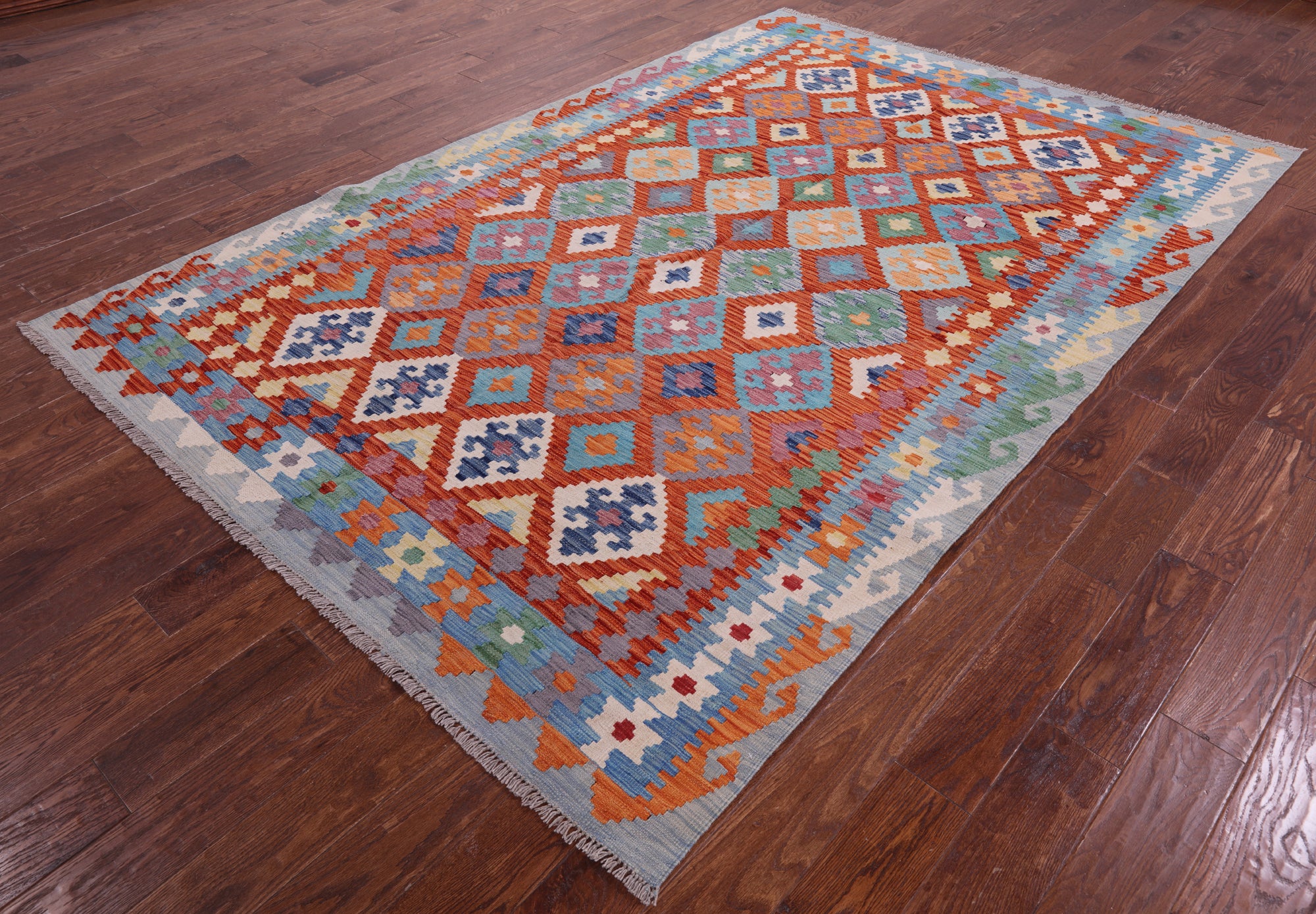 Reversible Kilim Flat Weave Wool On Wool Rug - 6' 5" X 9' 6" - Golden Nile