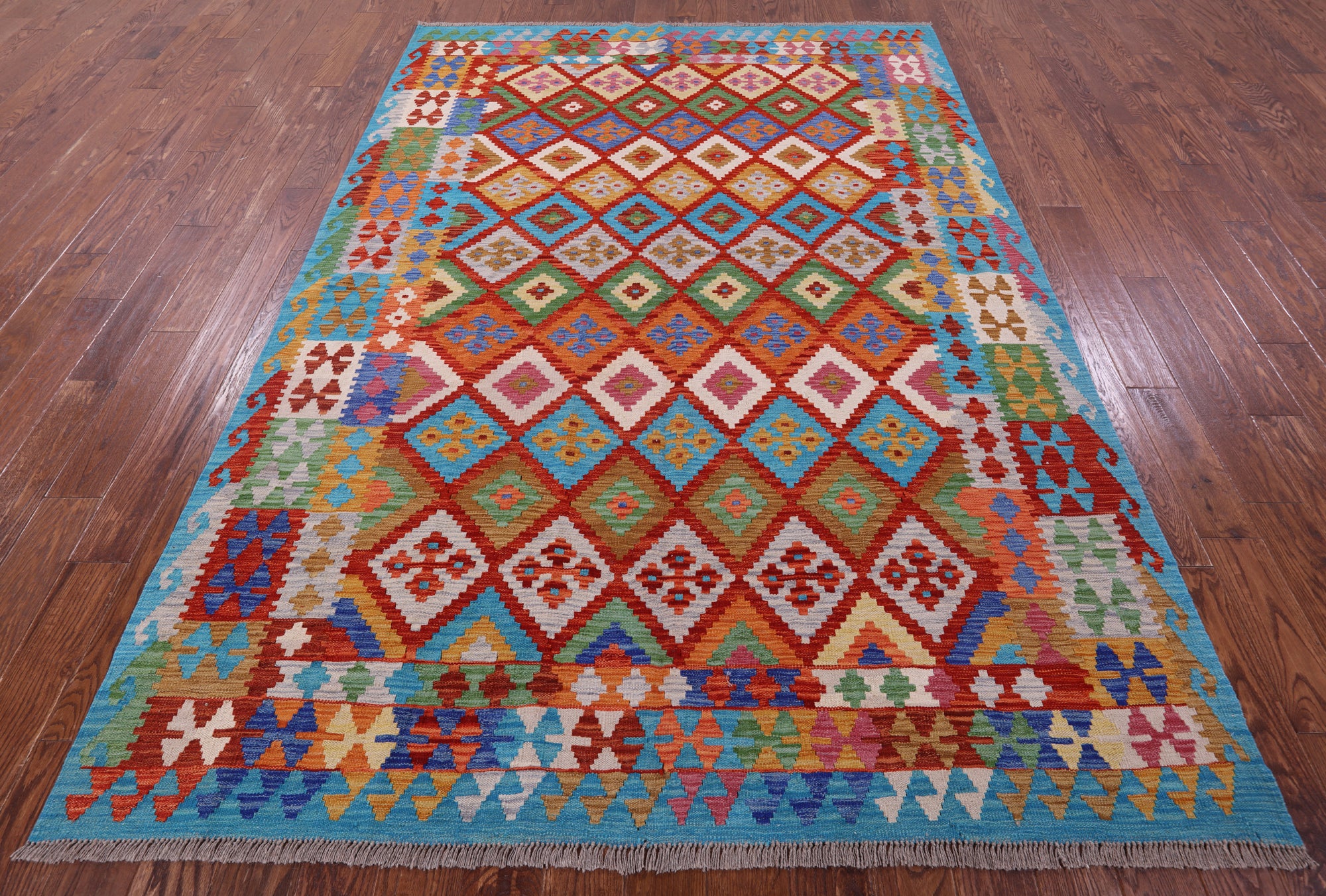 Reversible Kilim Flat Weave Wool On Wool Rug - 6' 9" X 9' 8" - Golden Nile