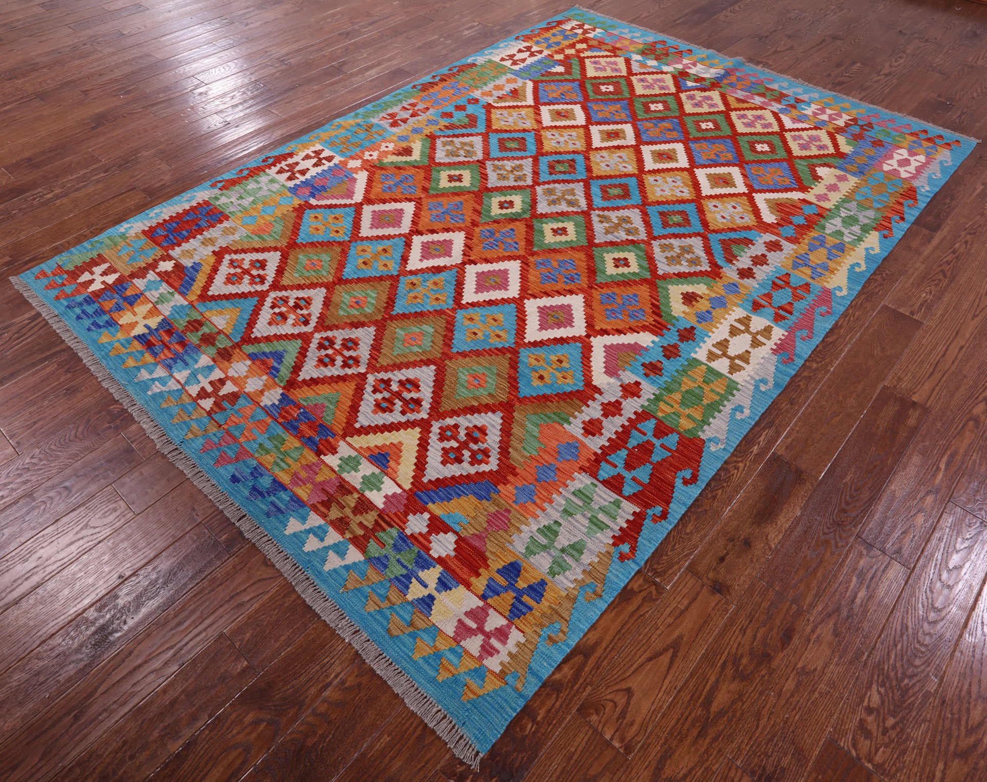 Reversible Kilim Flat Weave Wool On Wool Rug - 6' 9" X 9' 8" - Golden Nile