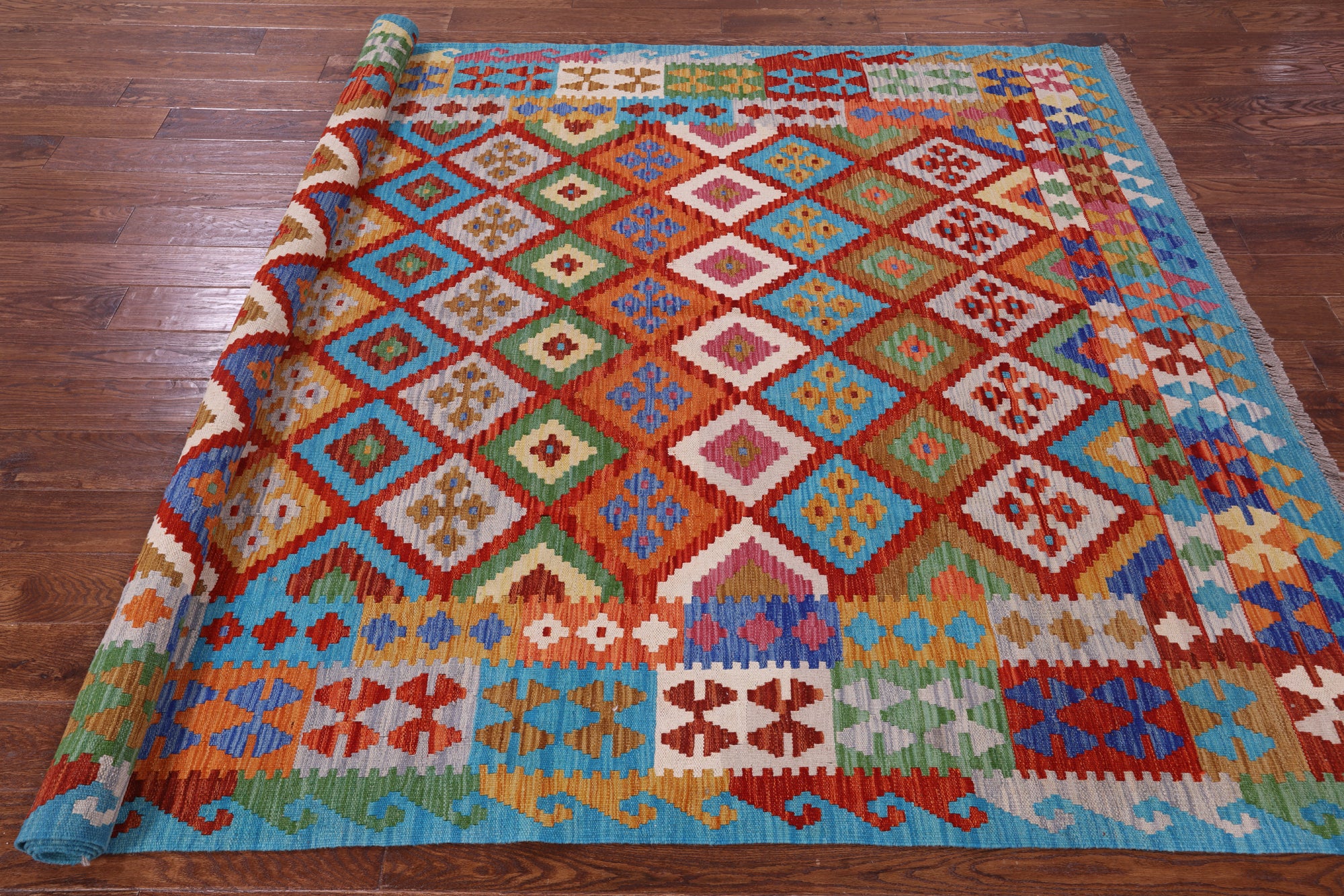 Reversible Kilim Flat Weave Wool On Wool Rug - 6' 9" X 9' 8" - Golden Nile