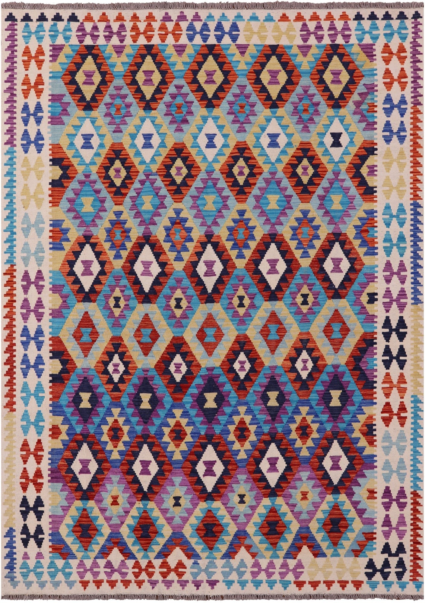 Reversible Kilim Flat Weave Wool On Wool Rug - 6' 9" X 9' 9" - Golden Nile