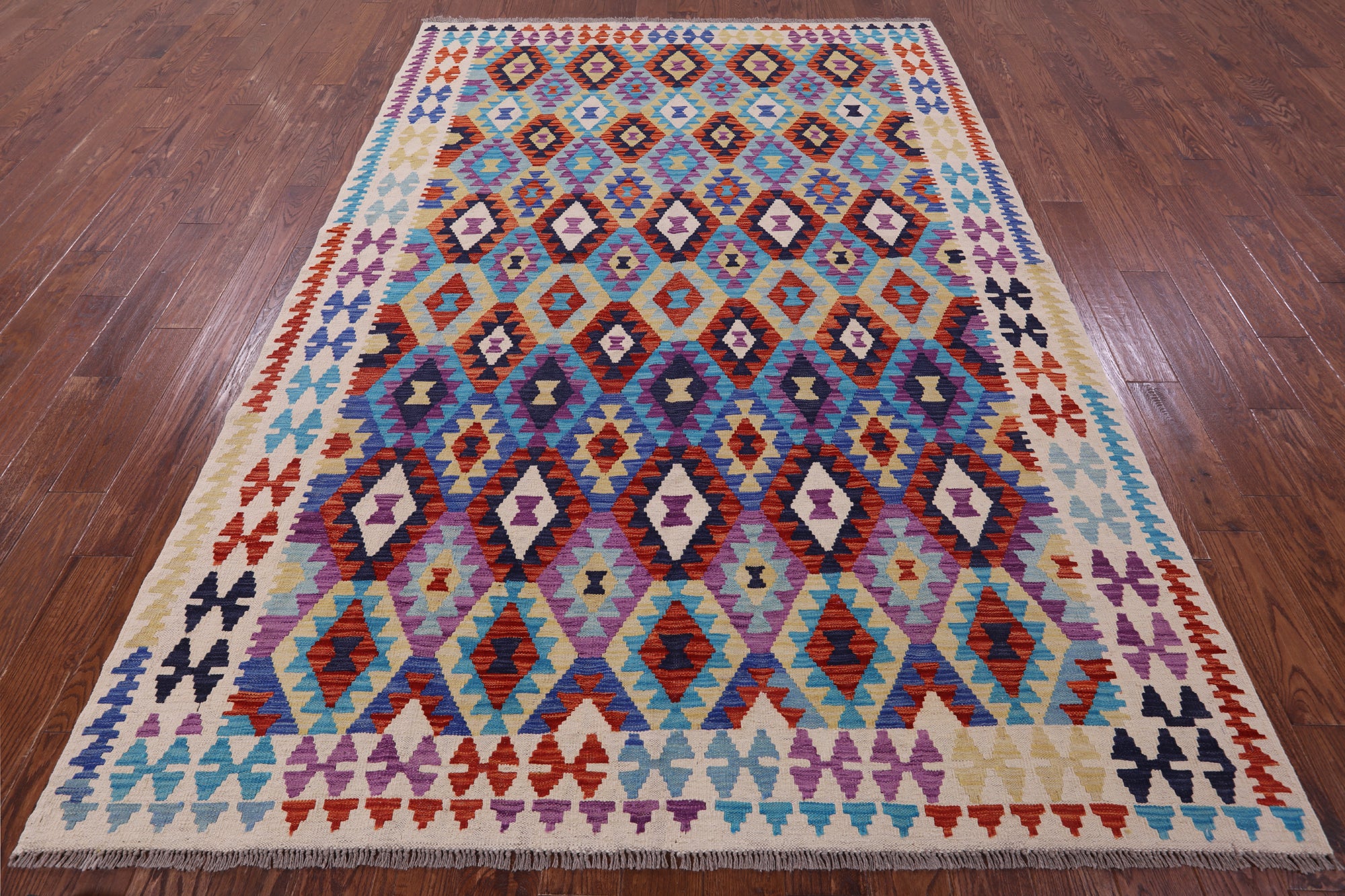 Reversible Kilim Flat Weave Wool On Wool Rug - 6' 9" X 9' 9" - Golden Nile