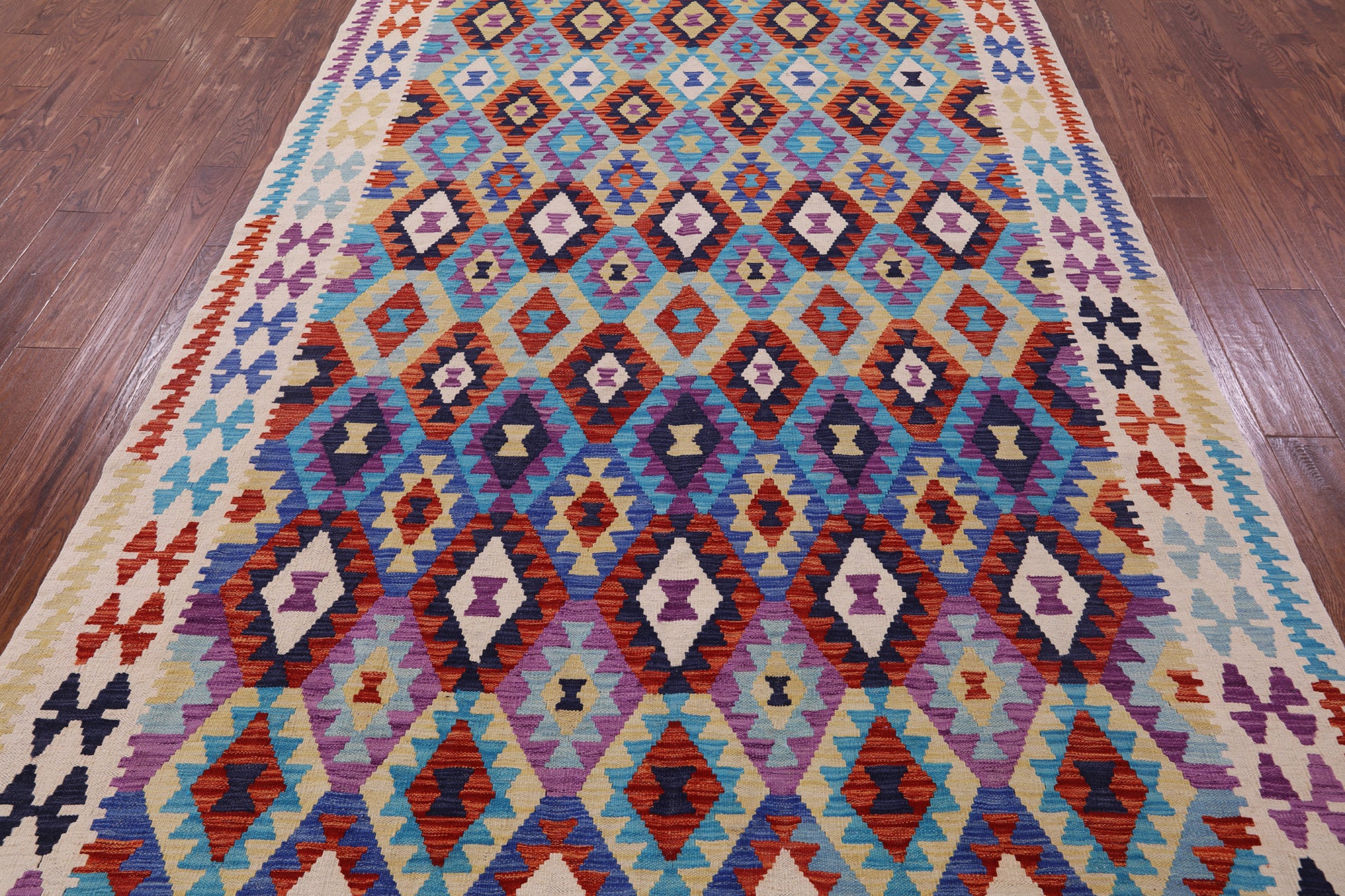 Reversible Kilim Flat Weave Wool On Wool Rug - 6' 9" X 9' 9" - Golden Nile