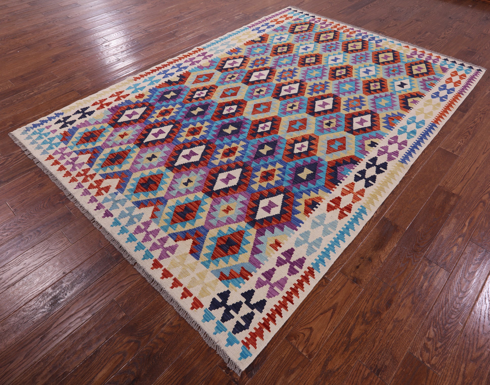 Reversible Kilim Flat Weave Wool On Wool Rug - 6' 9" X 9' 9" - Golden Nile