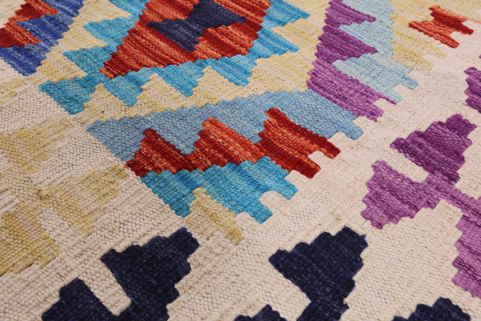 Reversible Kilim Flat Weave Wool On Wool Rug - 6' 9" X 9' 9" - Golden Nile