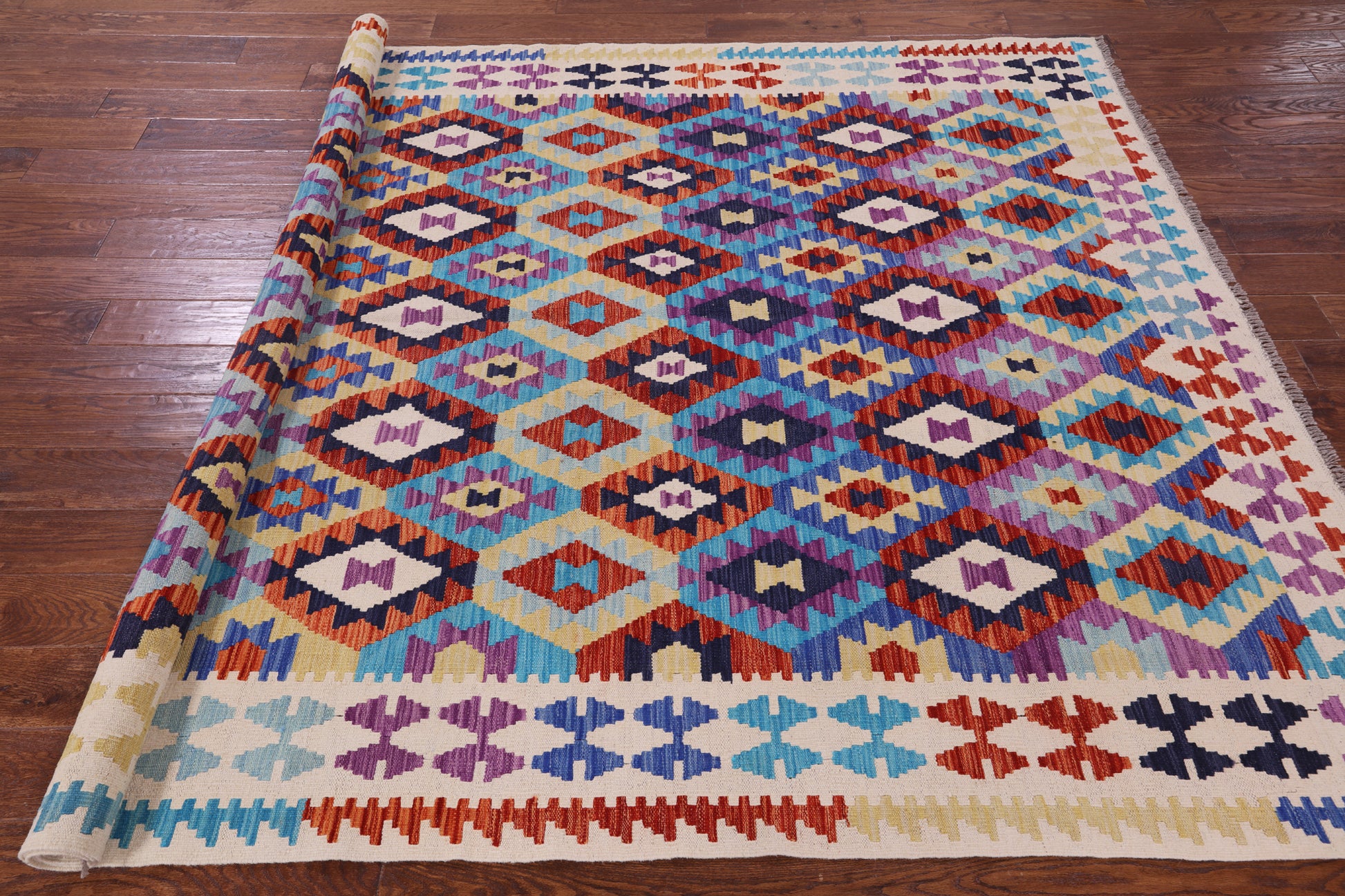 Reversible Kilim Flat Weave Wool On Wool Rug - 6' 9" X 9' 9" - Golden Nile