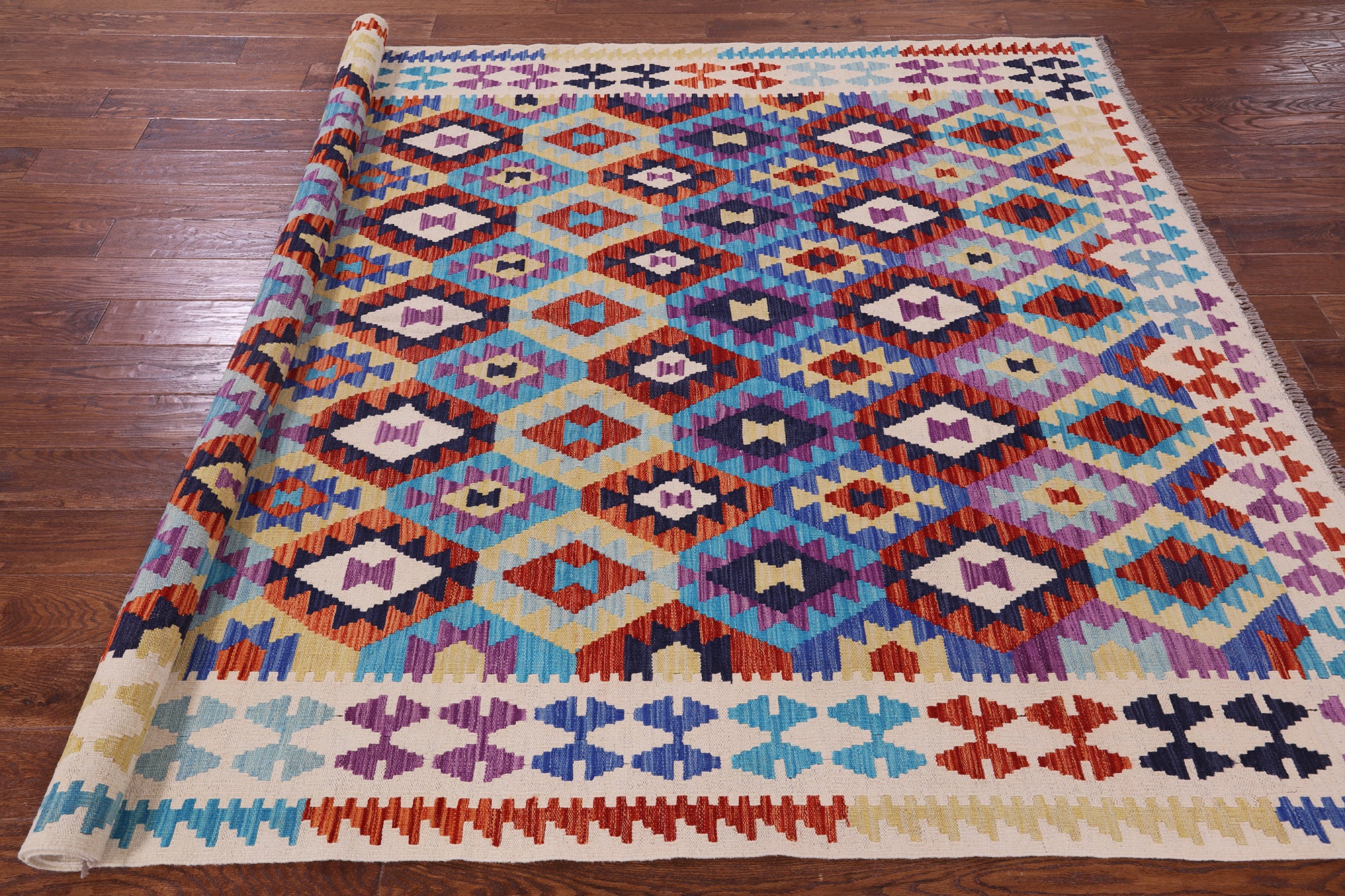 Reversible Kilim Flat Weave Wool On Wool Rug - 6' 9" X 9' 9" - Golden Nile