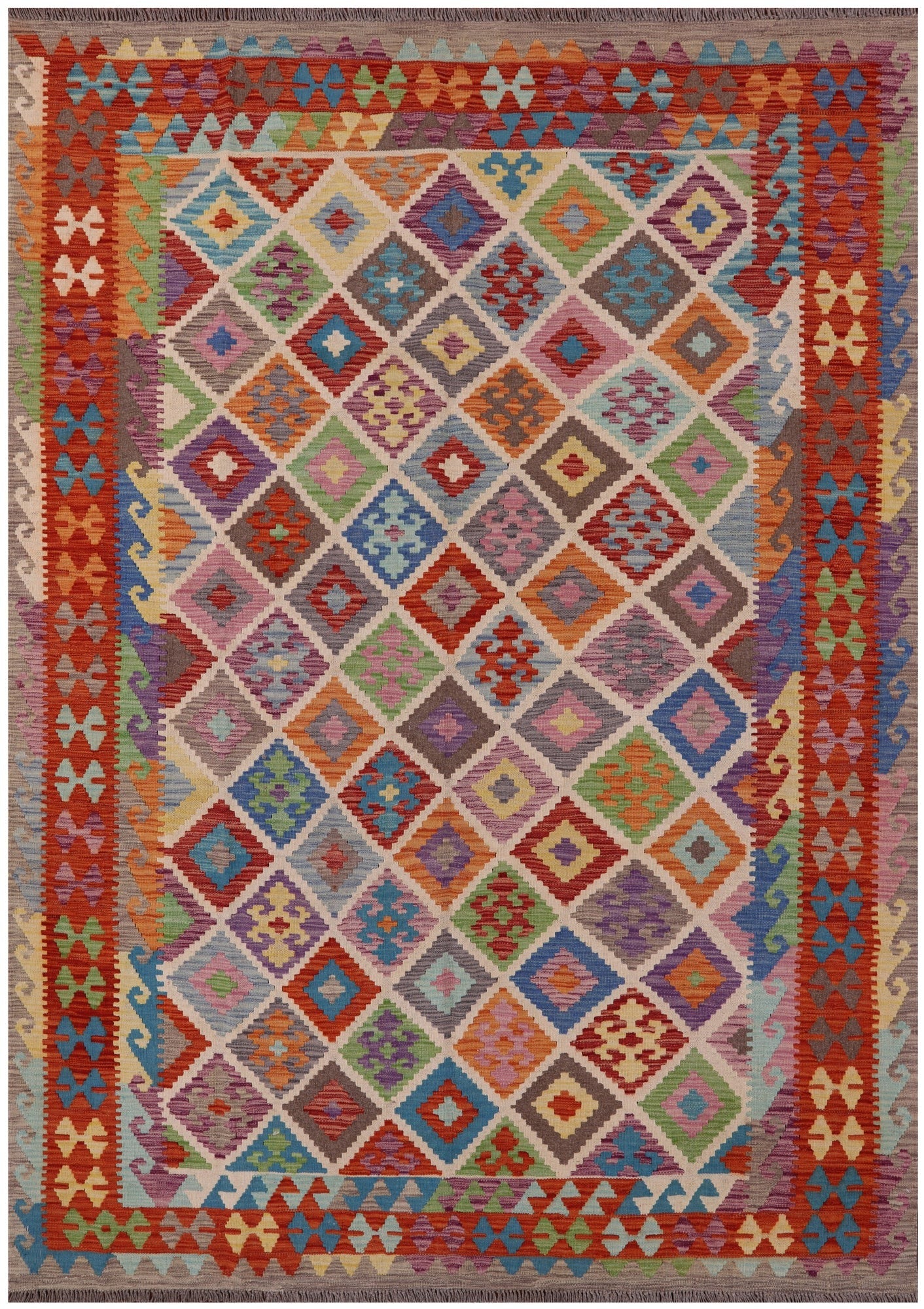 Reversible Kilim Flat Weave Wool On Wool Rug - 6' 8" X 9' 8" - Golden Nile