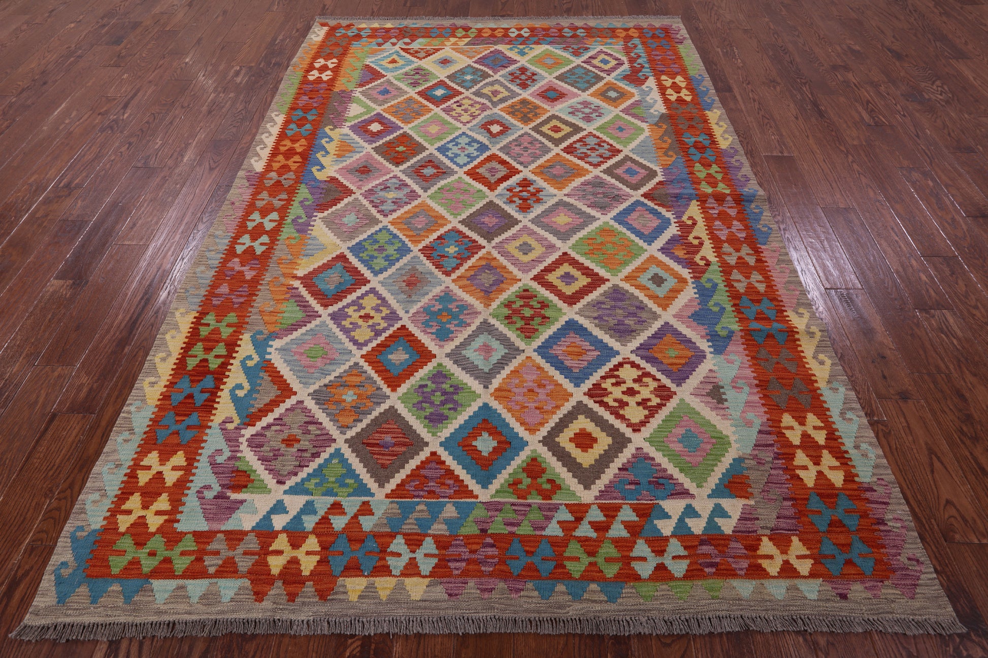 Reversible Kilim Flat Weave Wool On Wool Rug - 6' 8" X 9' 8" - Golden Nile