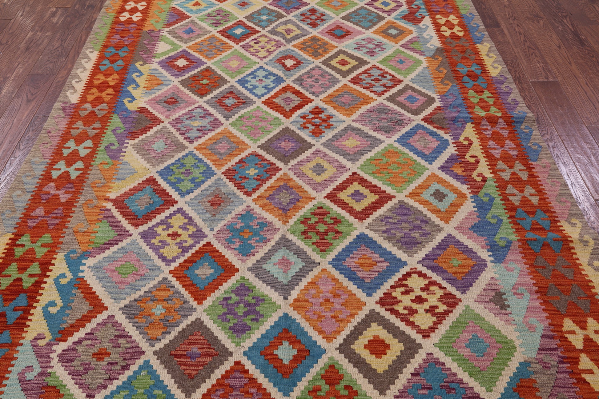 Reversible Kilim Flat Weave Wool On Wool Rug - 6' 8" X 9' 8" - Golden Nile
