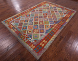 Reversible Kilim Flat Weave Wool On Wool Rug - 6' 8" X 9' 8" - Golden Nile