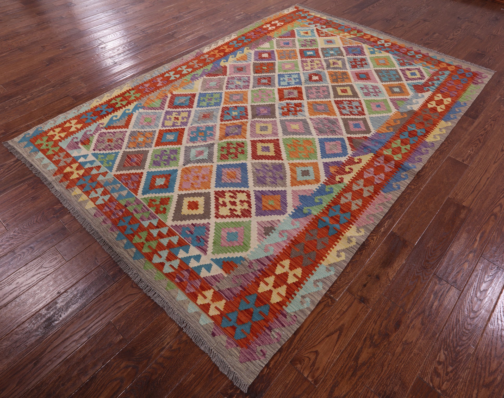 Reversible Kilim Flat Weave Wool On Wool Rug - 6' 8" X 9' 8" - Golden Nile