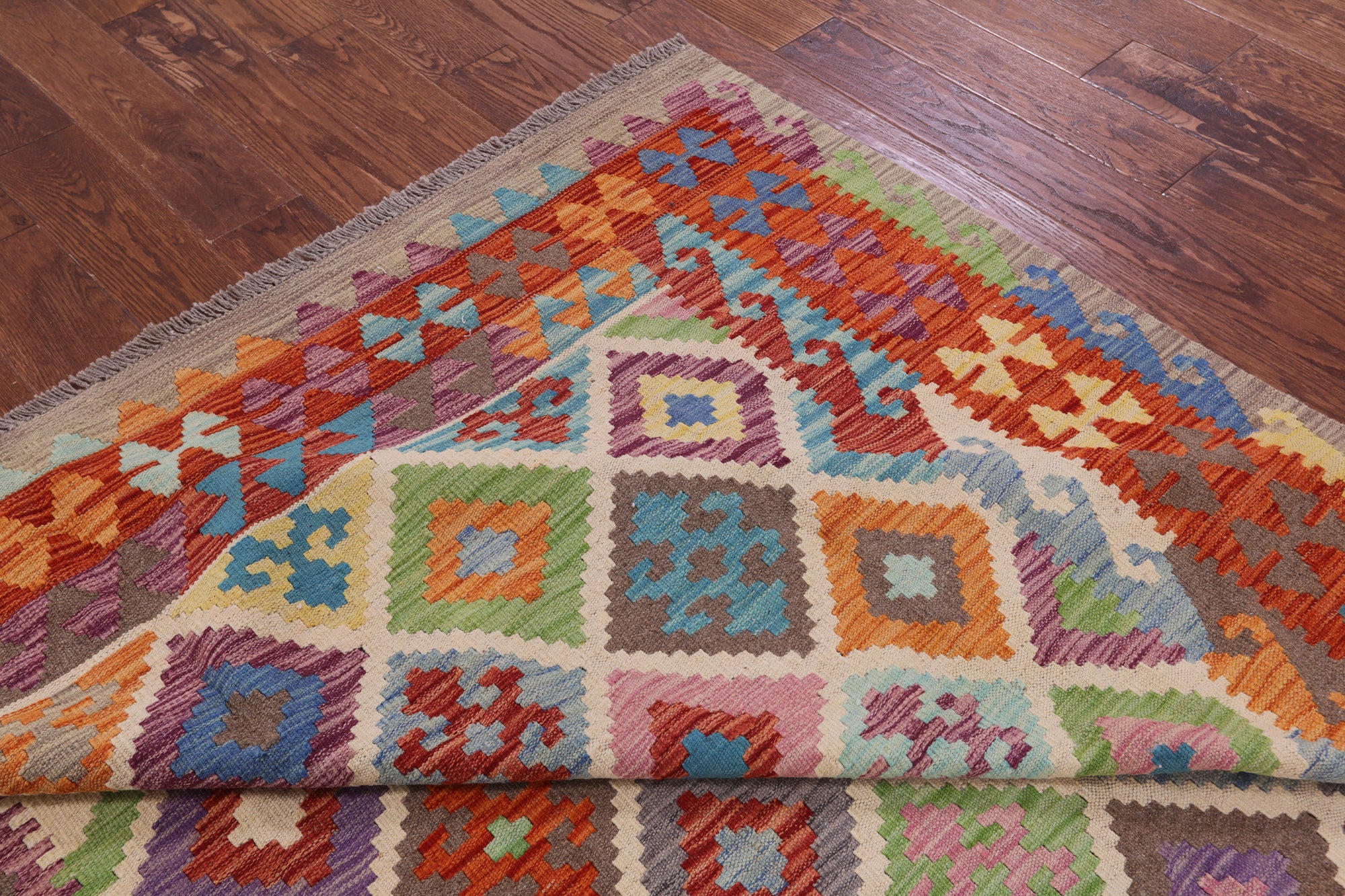 Reversible Kilim Flat Weave Wool On Wool Rug - 6' 8" X 9' 8" - Golden Nile