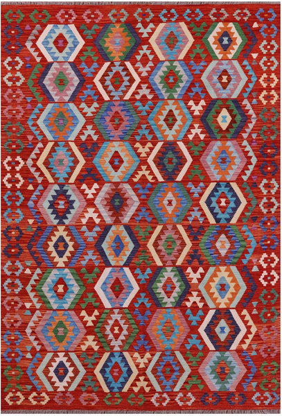 Reversible Kilim Flat Weave Wool On Wool Rug - 6' 10" X 9' 10" - Golden Nile