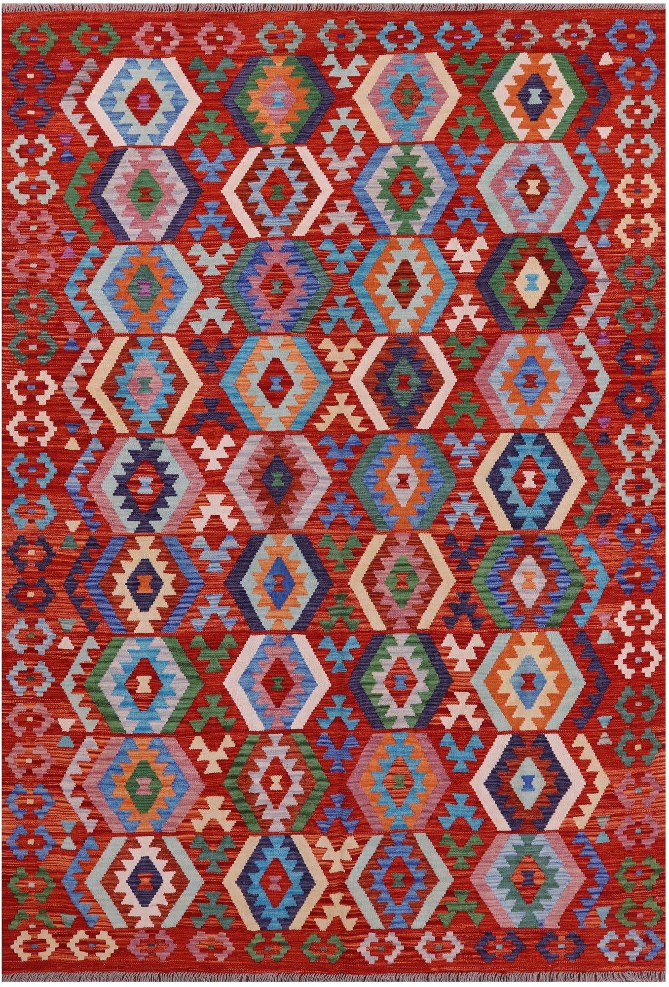 Reversible Kilim Flat Weave Wool On Wool Rug - 6' 10" X 9' 10" - Golden Nile