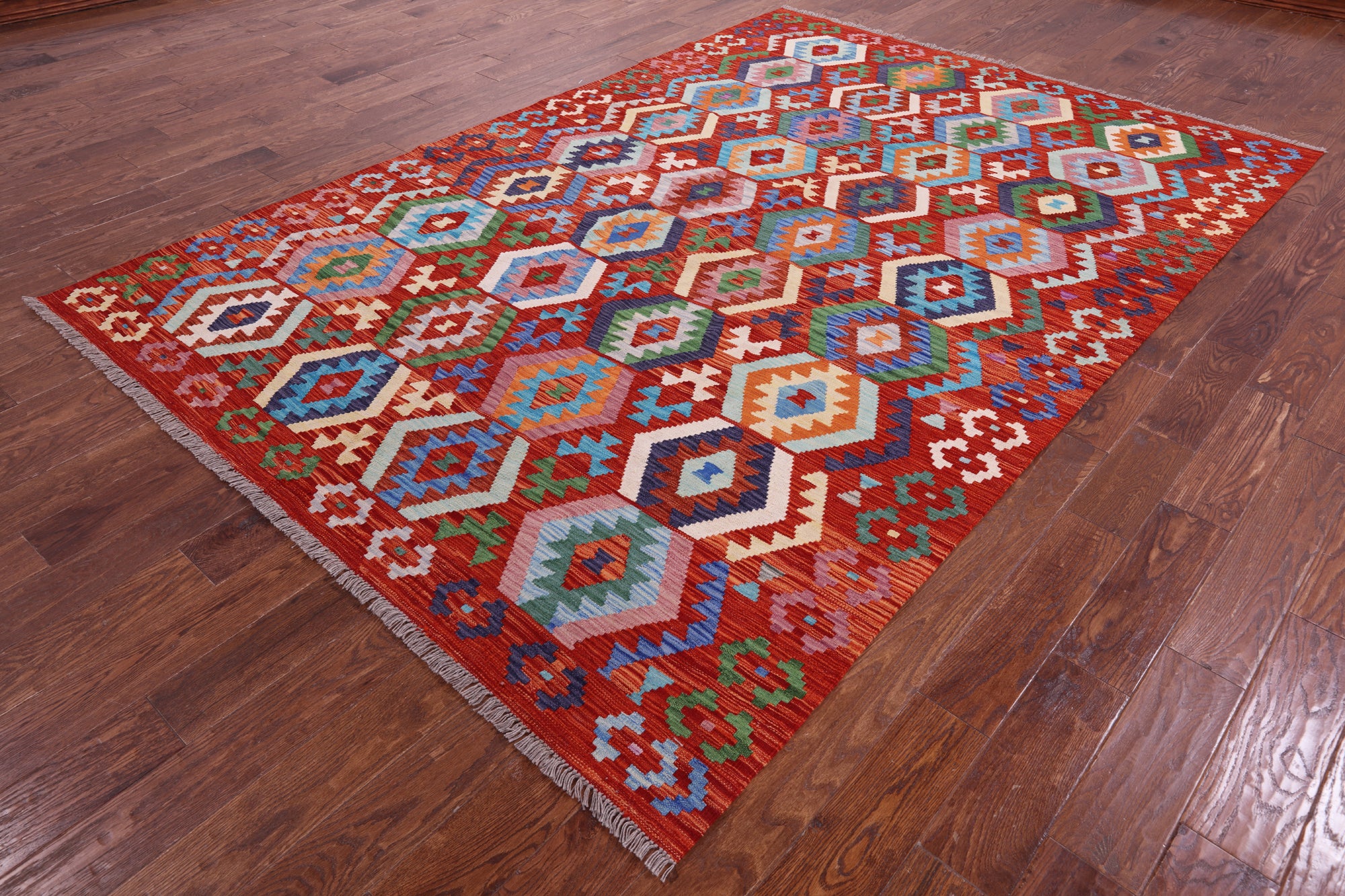 Reversible Kilim Flat Weave Wool On Wool Rug - 6' 10" X 9' 10" - Golden Nile