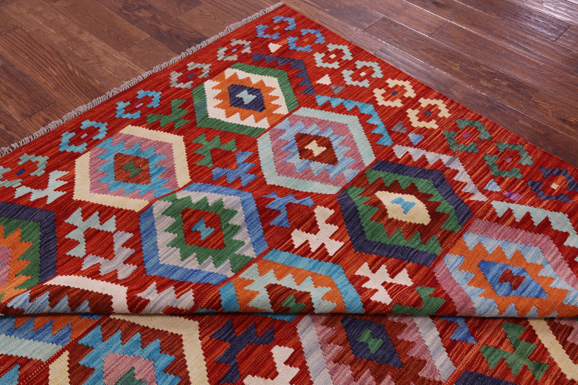 Reversible Kilim Flat Weave Wool On Wool Rug - 6' 10" X 9' 10" - Golden Nile