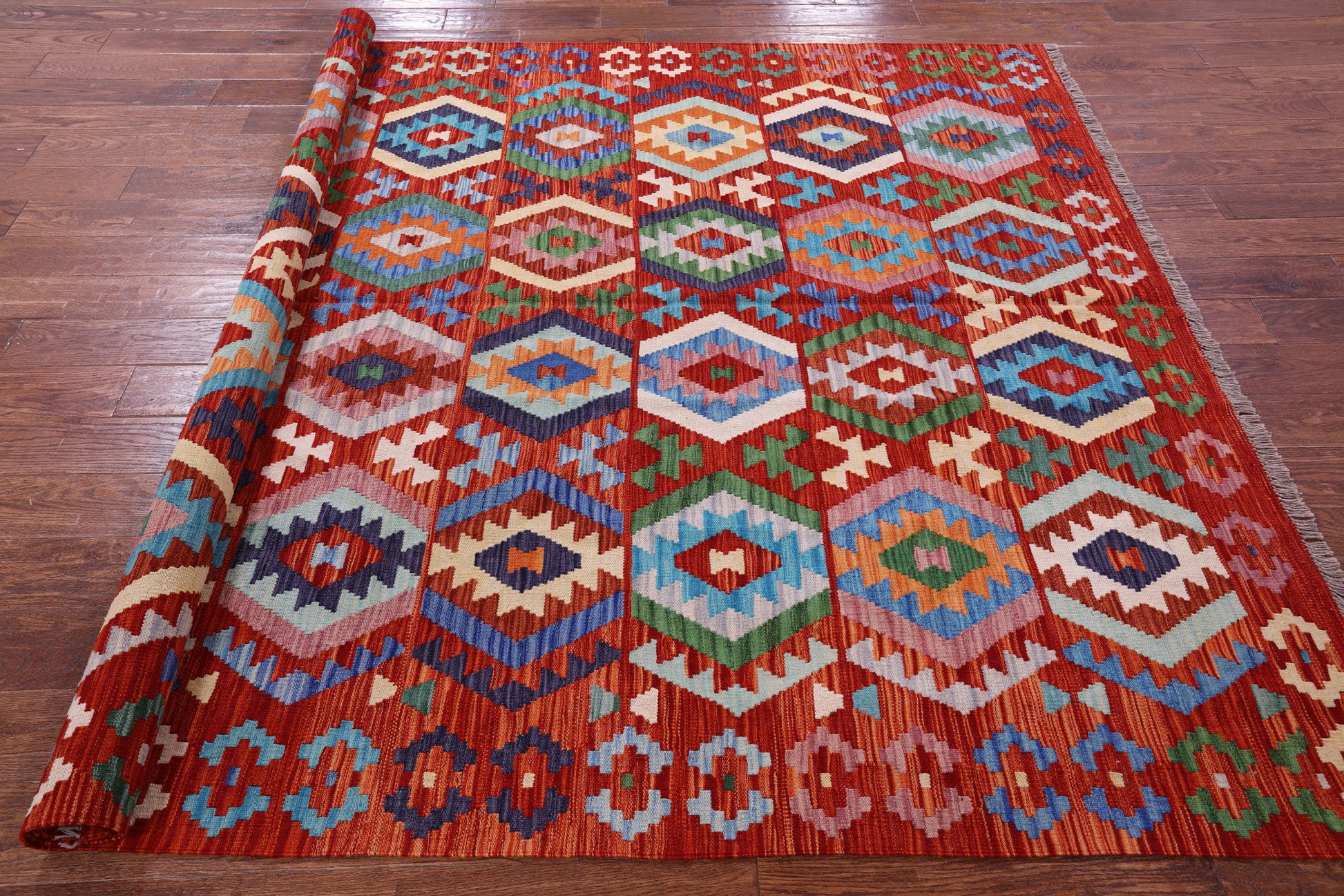 Reversible Kilim Flat Weave Wool On Wool Rug - 6' 10" X 9' 10" - Golden Nile