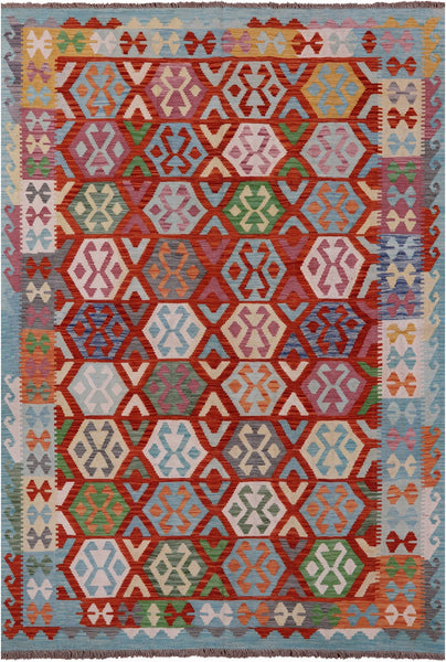 Reversible Kilim Flat Weave Wool On Wool Rug - 6' 10" X 9' 8" - Golden Nile